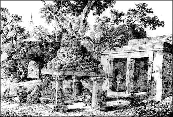 The Pancha Pandu Temple on the right in 1824